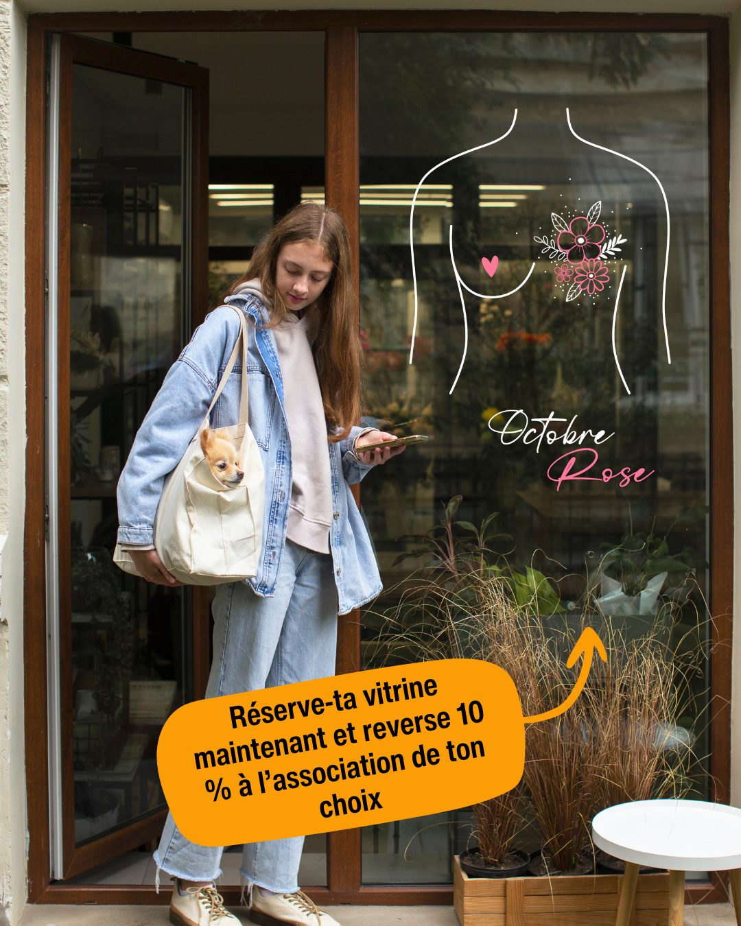 Marine Chalayer_peinture sur vitrine_Octobre_Rose_Tarare_rhone _ alpes